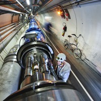 The Large Hadron Collider tunnel during a shutdown.