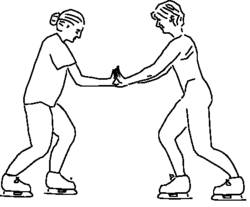 Newton's third law. The skaters' forces on each other are equal in magnitude, and in opposite directions